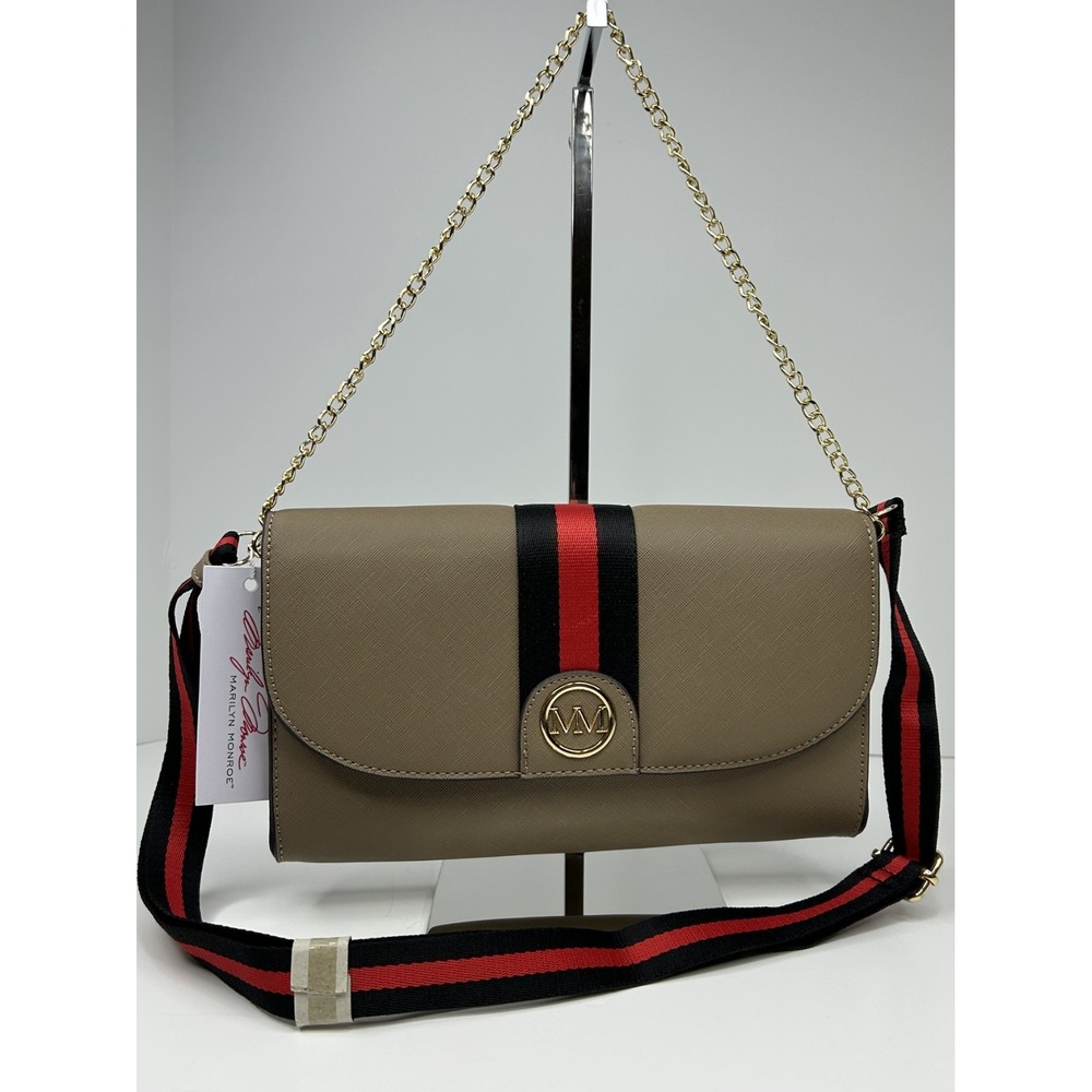 Marilyn Monroe Taupe Black Red Accent Crossbody Shoulder Bag Purse Structured